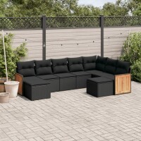 vidaXL 9-tlg. Garten-Sofagarnitur mit Kissen Schwarz Poly Rattan