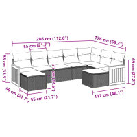 vidaXL 9-tlg. Garten-Sofagarnitur mit Kissen Schwarz Poly Rattan