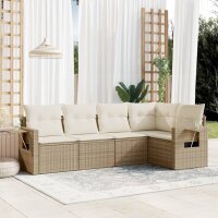 vidaXL 5-tlg. Garten-Sofagarnitur mit Kissen Beige Poly Rattan