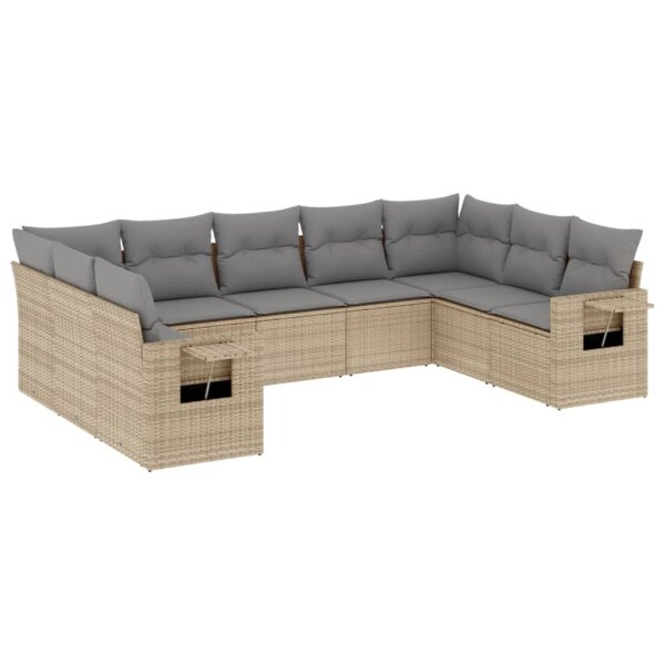 vidaXL 9-tlg. Garten-Sofagarnitur mit Kissen Beige Poly Rattan