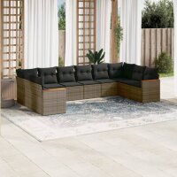 vidaXL 10-tlg. Garten-Sofagarnitur mit Kissen Grau Poly...