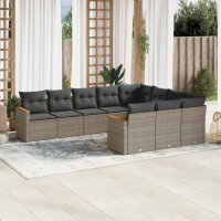 vidaXL 10-tlg. Garten-Sofagarnitur mit Kissen Grau Poly...