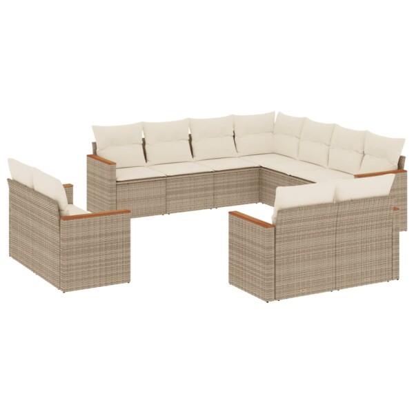 vidaXL 11-tlg. Garten-Sofagarnitur mit Kissen Beige Poly Rattan