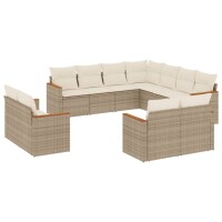 vidaXL 11-tlg. Garten-Sofagarnitur mit Kissen Beige Poly...