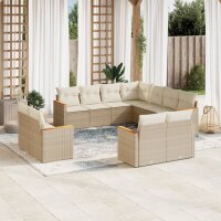 vidaXL 11-tlg. Garten-Sofagarnitur mit Kissen Beige Poly...