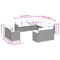 vidaXL 11-tlg. Garten-Sofagarnitur mit Kissen Beige Poly Rattan