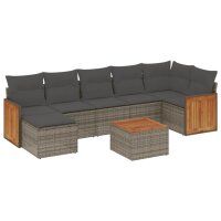 vidaXL 8-tlg. Garten-Sofagarnitur mit Kissen Grau Poly Rattan