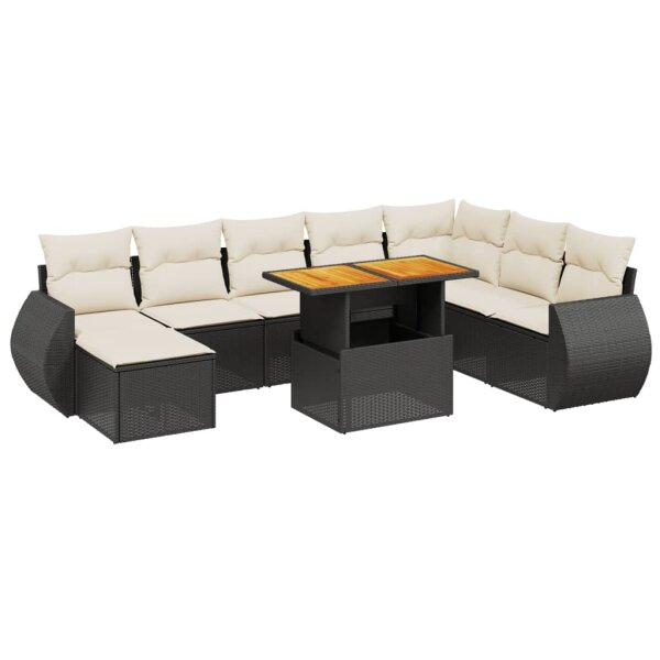 vidaXL 9-tlg. Garten-Sofagarnitur mit Kissen Schwarz Poly Rattan