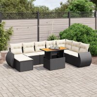 vidaXL 9-tlg. Garten-Sofagarnitur mit Kissen Schwarz Poly Rattan