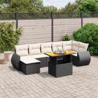 vidaXL 8-tlg. Garten-Sofagarnitur mit Kissen Schwarz Poly Rattan