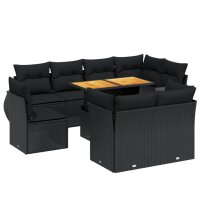 vidaXL 9-tlg. Garten-Sofagarnitur mit Kissen Schwarz Poly Rattan