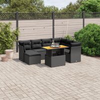 vidaXL 8-tlg. Garten-Sofagarnitur mit Kissen Schwarz Poly Rattan