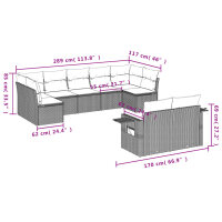 vidaXL 9-tlg. Garten-Sofagarnitur mit Kissen Grau Poly Rattan