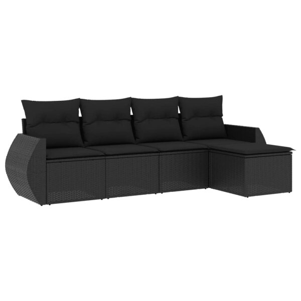 vidaXL 5-tlg. Garten-Sofagarnitur mit Kissen Schwarz Poly Rattan