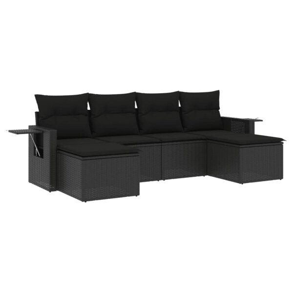 vidaXL 6-tlg. Garten-Sofagarnitur mit Kissen Schwarz Poly Rattan