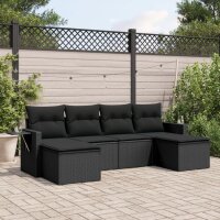 vidaXL 6-tlg. Garten-Sofagarnitur mit Kissen Schwarz Poly Rattan