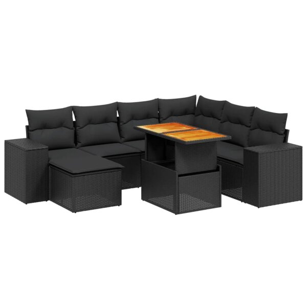 vidaXL 8-tlg. Garten-Sofagarnitur mit Kissen Schwarz Poly Rattan