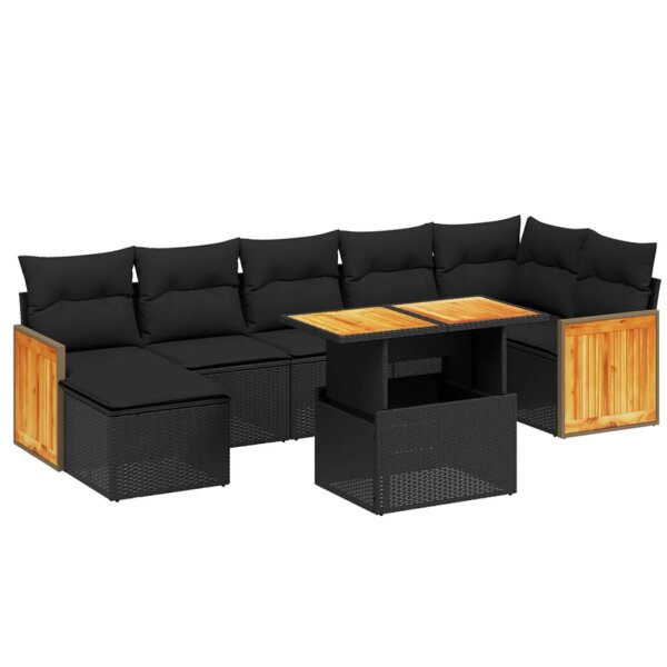 vidaXL 8-tlg. Garten-Sofagarnitur mit Kissen Schwarz Poly Rattan