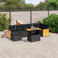 vidaXL 8-tlg. Garten-Sofagarnitur mit Kissen Schwarz Poly Rattan