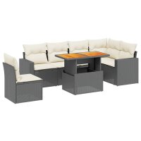 vidaXL 7-tlg. Garten-Sofagarnitur mit Kissen Schwarz Poly Rattan