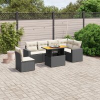 vidaXL 7-tlg. Garten-Sofagarnitur mit Kissen Schwarz Poly Rattan