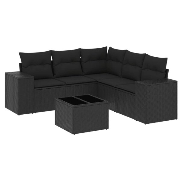 vidaXL 6-tlg. Garten-Sofagarnitur mit Kissen Schwarz Poly Rattan