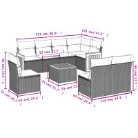 vidaXL 9-tlg. Garten-Sofagarnitur mit Kissen Schwarz Poly Rattan