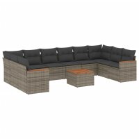 vidaXL 11-tlg. Garten-Sofagarnitur mit Kissen Grau Poly...