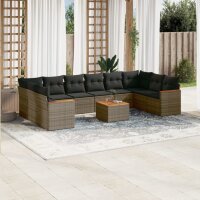 vidaXL 11-tlg. Garten-Sofagarnitur mit Kissen Grau Poly...