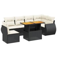 vidaXL 7-tlg. Garten-Sofagarnitur mit Kissen Schwarz Poly Rattan