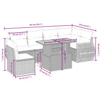 vidaXL 7-tlg. Garten-Sofagarnitur mit Kissen Schwarz Poly Rattan