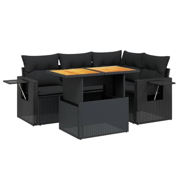 vidaXL 5-tlg. Garten-Sofagarnitur mit Kissen Schwarz Poly Rattan