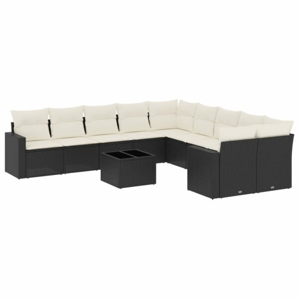 vidaXL 11-tlg. Garten-Sofagarnitur mit Kissen Schwarz Poly Rattan