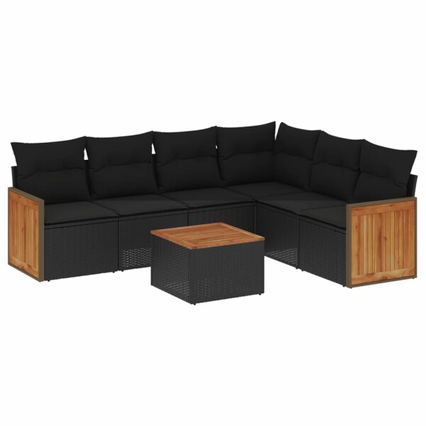 vidaXL 7-tlg. Garten-Sofagarnitur mit Kissen Schwarz Poly Rattan