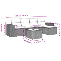 vidaXL 6-tlg. Garten-Sofagarnitur mit Kissen Grau Poly Rattan