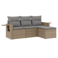 vidaXL 4-tlg. Garten-Sofagarnitur mit Kissen Beige Poly...