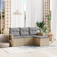 vidaXL 4-tlg. Garten-Sofagarnitur mit Kissen Beige Poly...