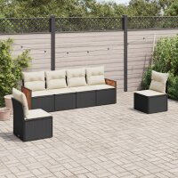 vidaXL 6-tlg. Garten-Sofagarnitur mit Kissen Schwarz Poly Rattan