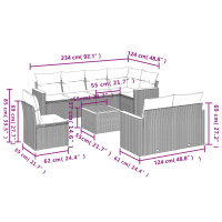 vidaXL 9-tlg. Garten-Sofagarnitur mit Kissen Grau Poly Rattan