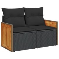 vidaXL 10-tlg. Garten-Sofagarnitur mit Kissen Schwarz Poly Rattan