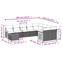 vidaXL 10-tlg. Garten-Sofagarnitur mit Kissen Schwarz Poly Rattan