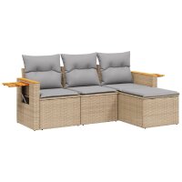 vidaXL 4-tlg. Garten-Sofagarnitur mit Kissen Beige Poly Rattan