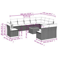 vidaXL 11-tlg. Garten-Sofagarnitur mit Kissen Schwarz Poly Rattan