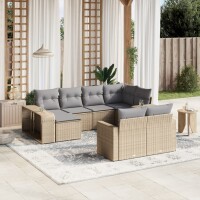 vidaXL 10-tlg. Garten-Sofagarnitur mit Kissen Beige Poly...