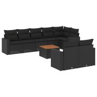 vidaXL 9-tlg. Garten-Sofagarnitur mit Kissen Schwarz Poly Rattan