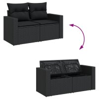 vidaXL 9-tlg. Garten-Sofagarnitur mit Kissen Schwarz Poly Rattan