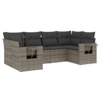 vidaXL 6-tlg. Garten-Sofagarnitur mit Kissen Grau Poly Rattan