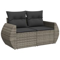 vidaXL 9-tlg. Garten-Sofagarnitur mit Kissen Grau Poly Rattan