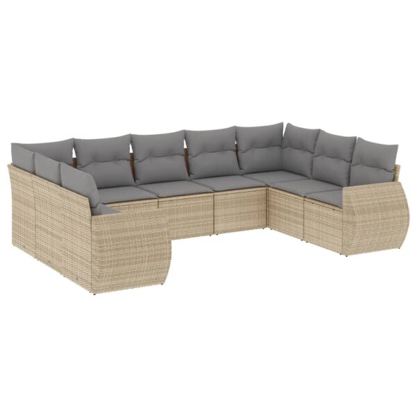 vidaXL 9-tlg. Garten-Sofagarnitur mit Kissen Beige Poly Rattan