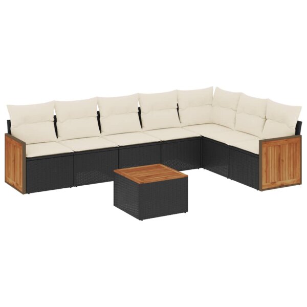 vidaXL 8-tlg. Garten-Sofagarnitur mit Kissen Schwarz Poly Rattan